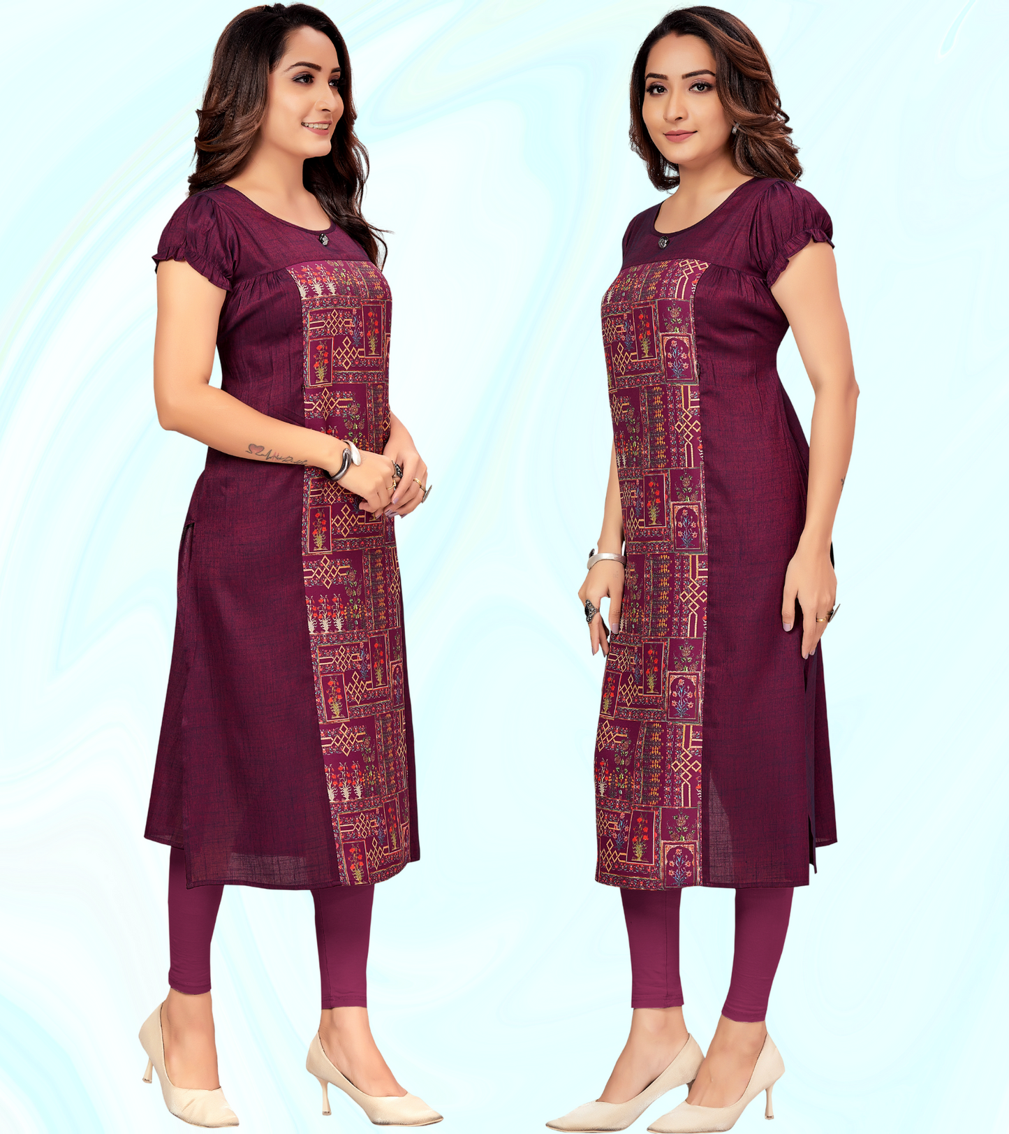 Delightful Purple Rayon Printed Straight Feeding Kurta