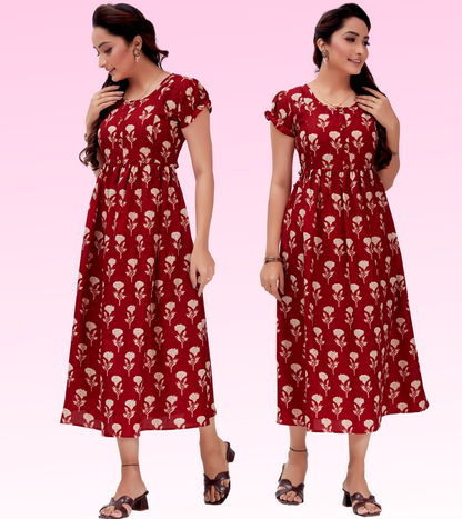 Marvelous Red Cotton Blend Printed Layered Anarkali Feeding Kurta