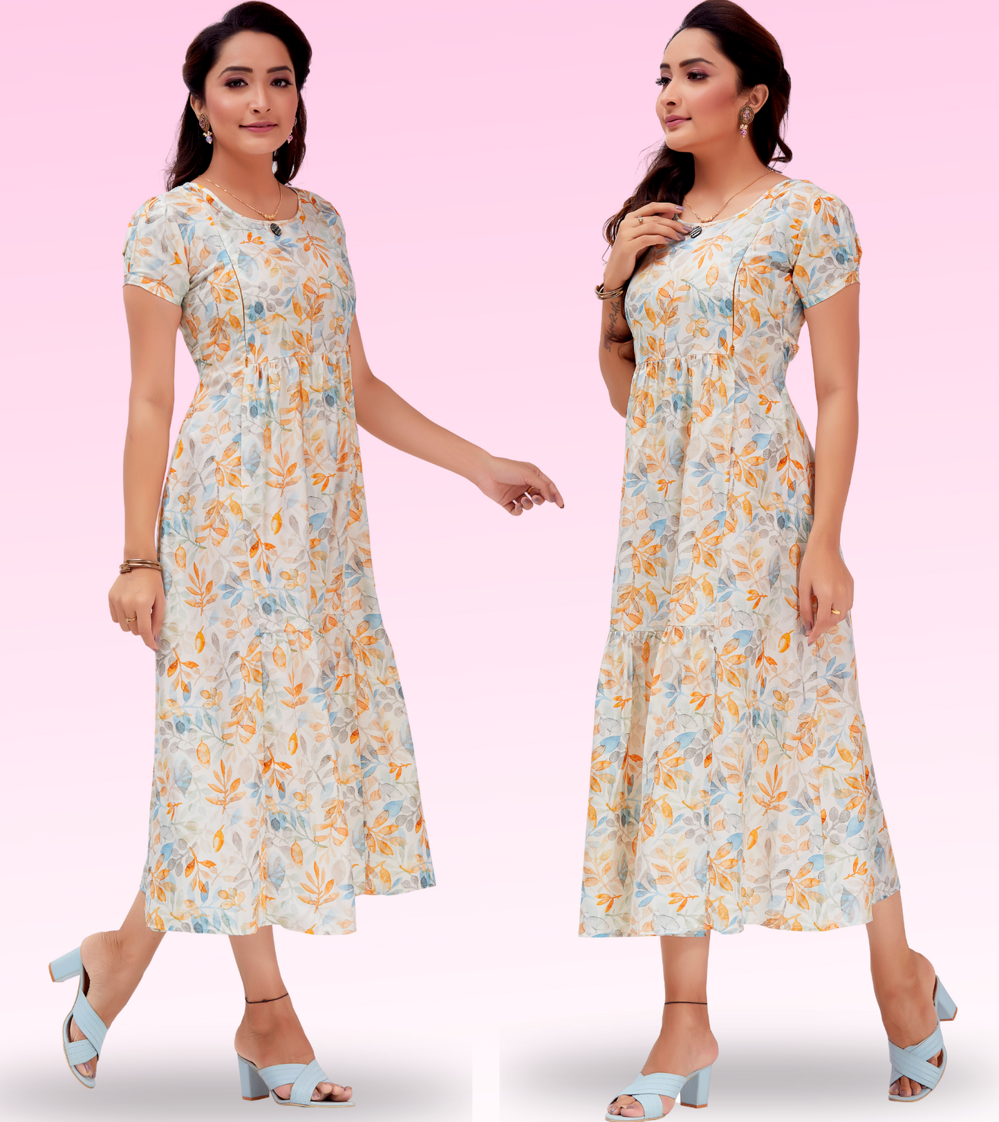 Joyous White Cotton Printed Flared Feeding Kurta