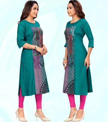 Matchless Green Rayon Printed Straight Feeding Kurta