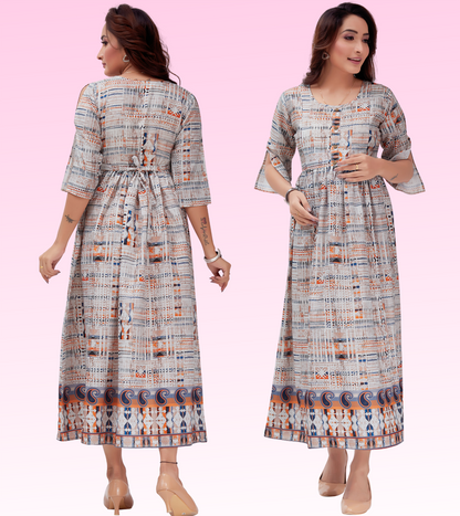 Evening Beige Cotton Printed Flared Feeding Kurta