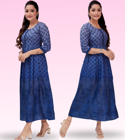 Brilliant Blue Cotton Printed Flared Feeding Kurta