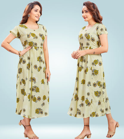 Aqua Green Poly Wrinkle Printed Flared Feeding Kurta