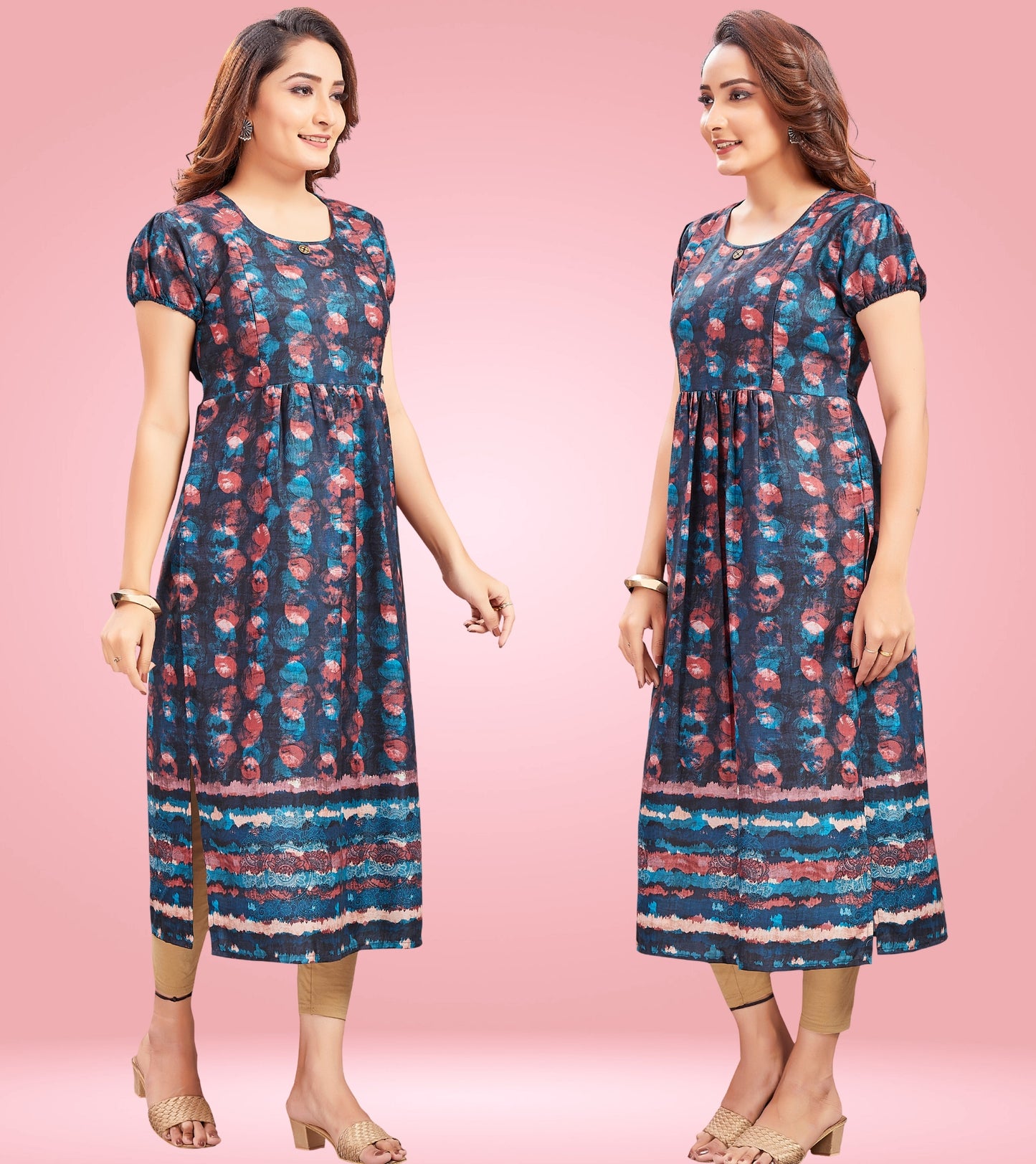 Vibrant Blue Cotton Printed Straight Feeding Kurta