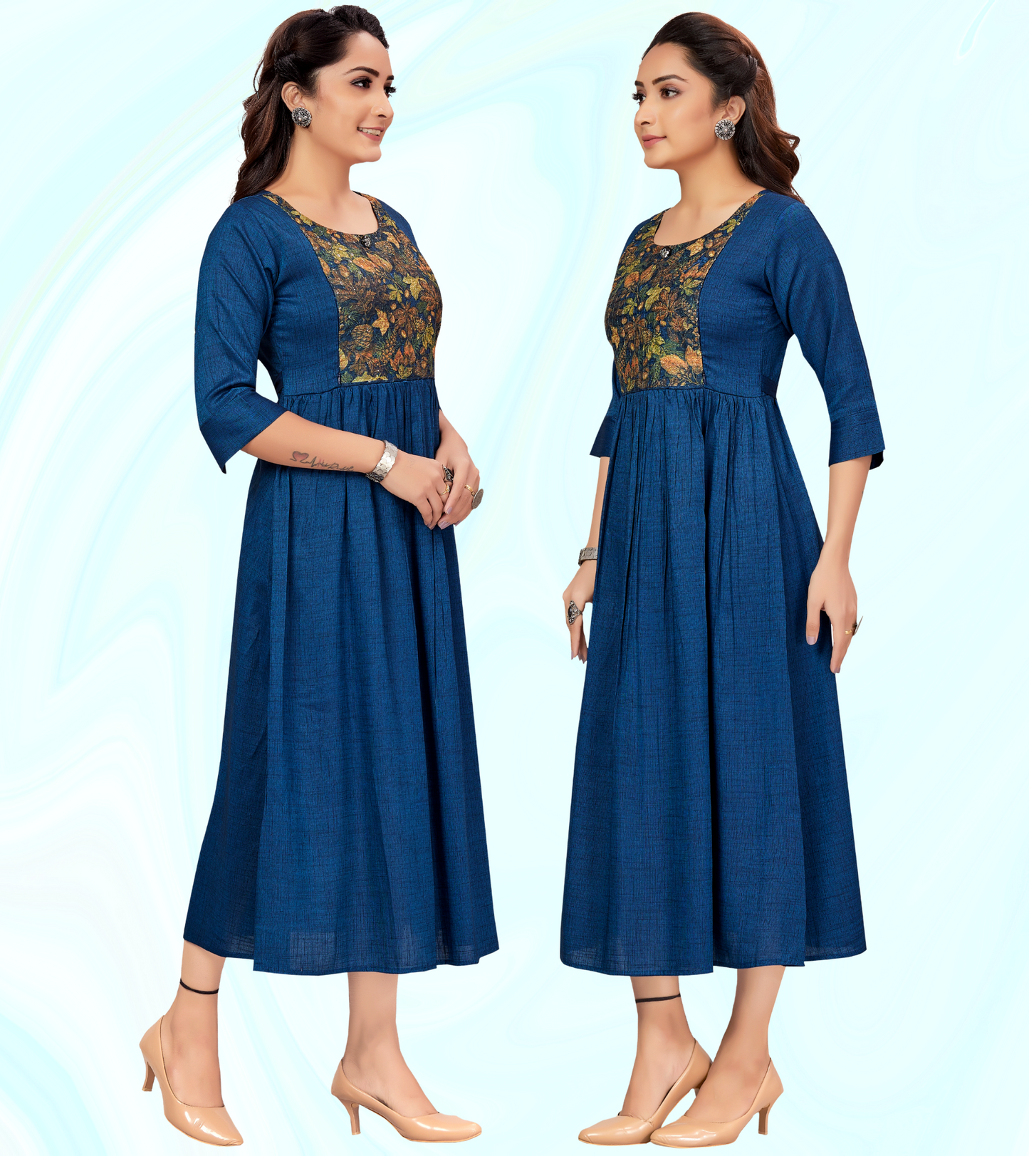 Affectionate Blue Rayon Printed Flared Feeding Kurta