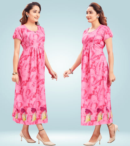 Awesome Pink Cotton Printed Flared Feeding Kurta