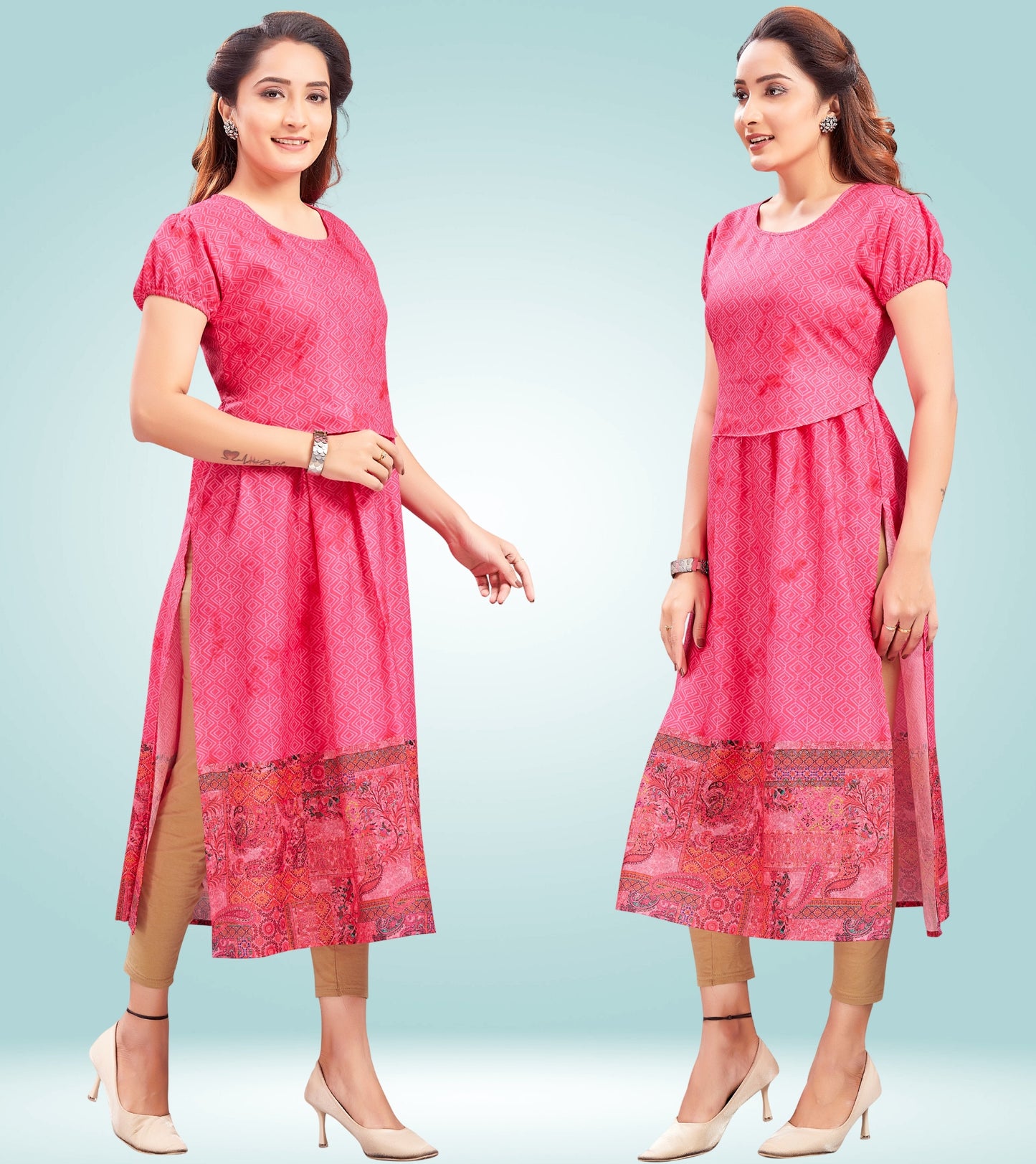 Strawberry Pink Cotton Printed Straight Zipless Feeding Kurta