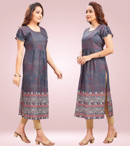 Radiant Grey Cotton Printed Straight Feeding Kurta