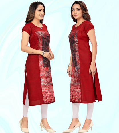 Exotic Red Rayon Printed Straight Feeding Kurta