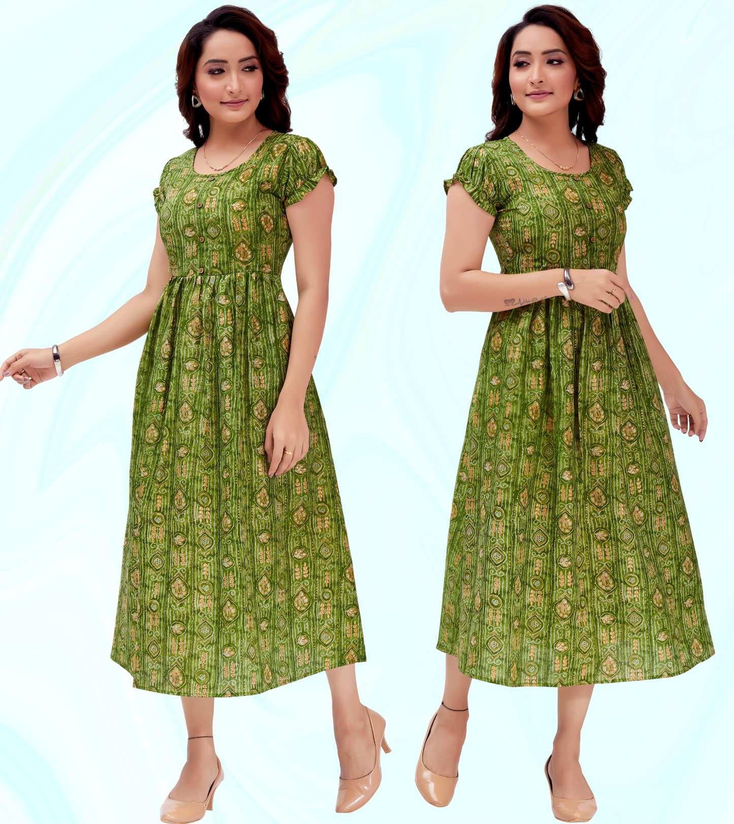 Heavenly Green Cotton Blend Printed Flared Feeding Kurta