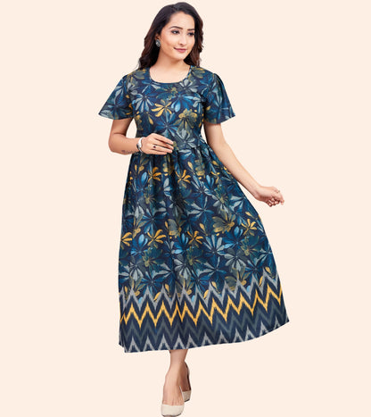 Floral Blue beauty Cotton Printed Flared Zipless Feeding Kurta