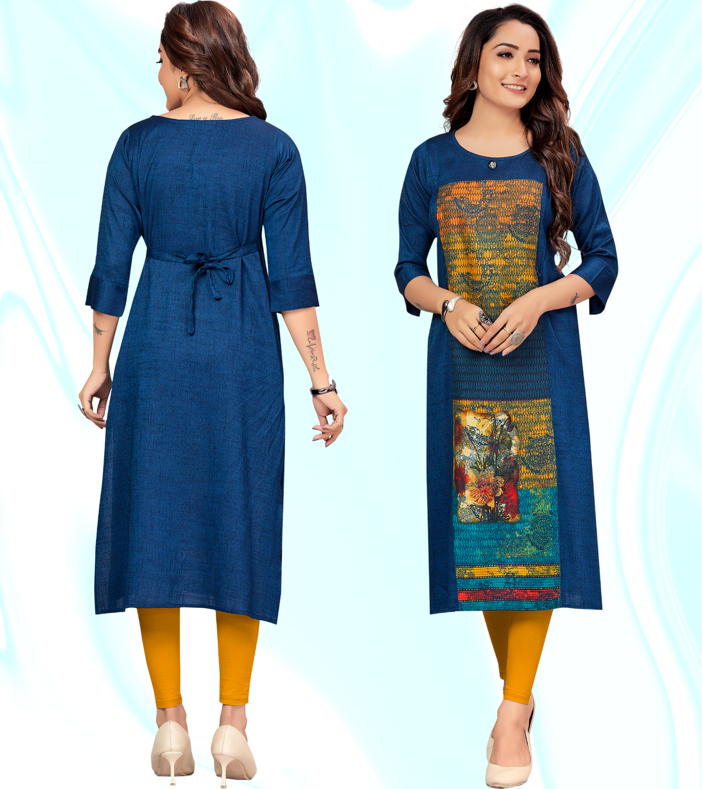 Affectionate Blue Rayon Printed Straight Feeding Kurta