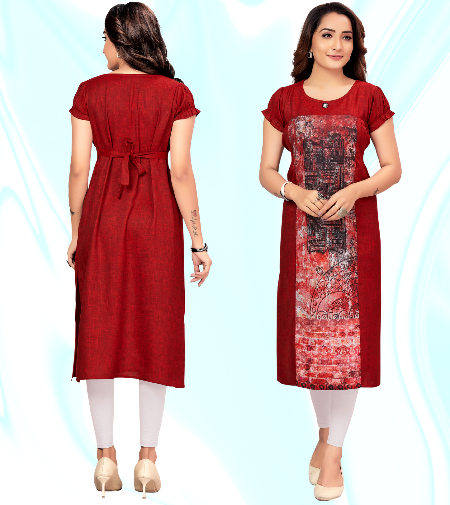 Exotic Red Rayon Printed Straight Feeding Kurta