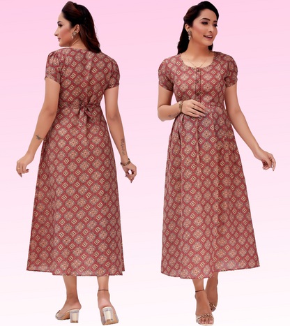 Dazzling Pink Cotton Blend Printed Flared Feeding Kurta