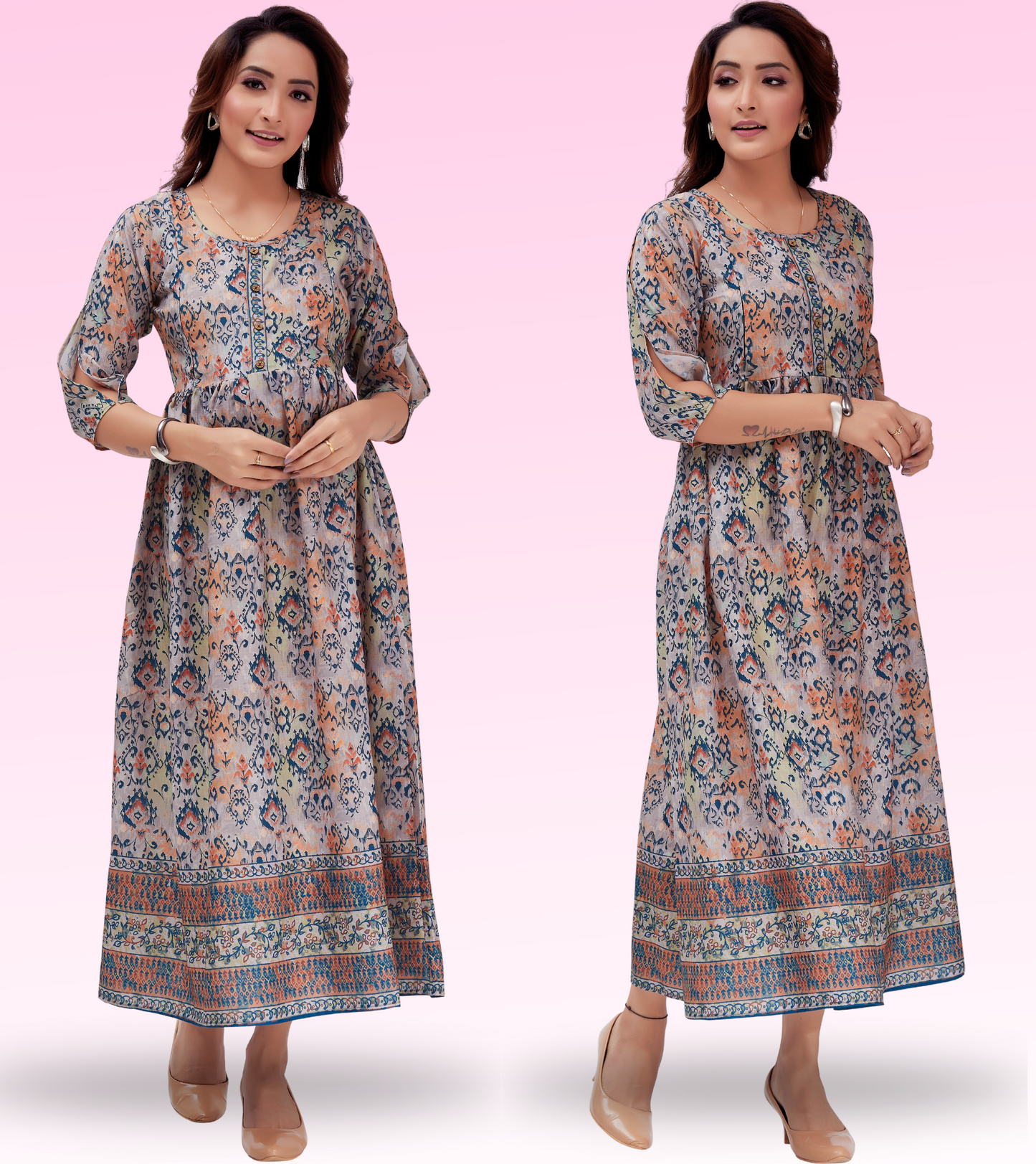 Dusty Wine Cotton Printed Flared Feeding Kurta