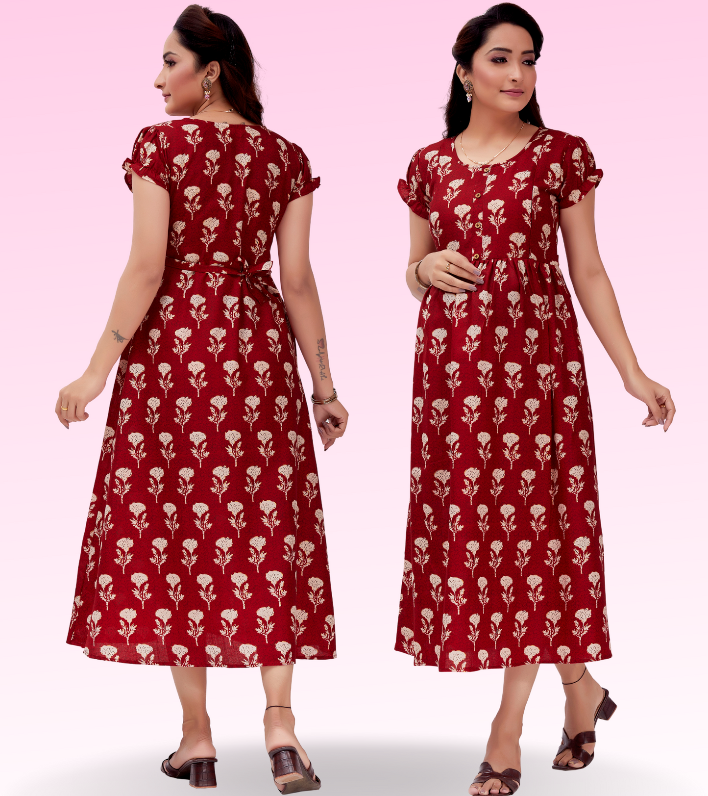 Marvelous Red Cotton Blend Printed Layered Anarkali Feeding Kurta