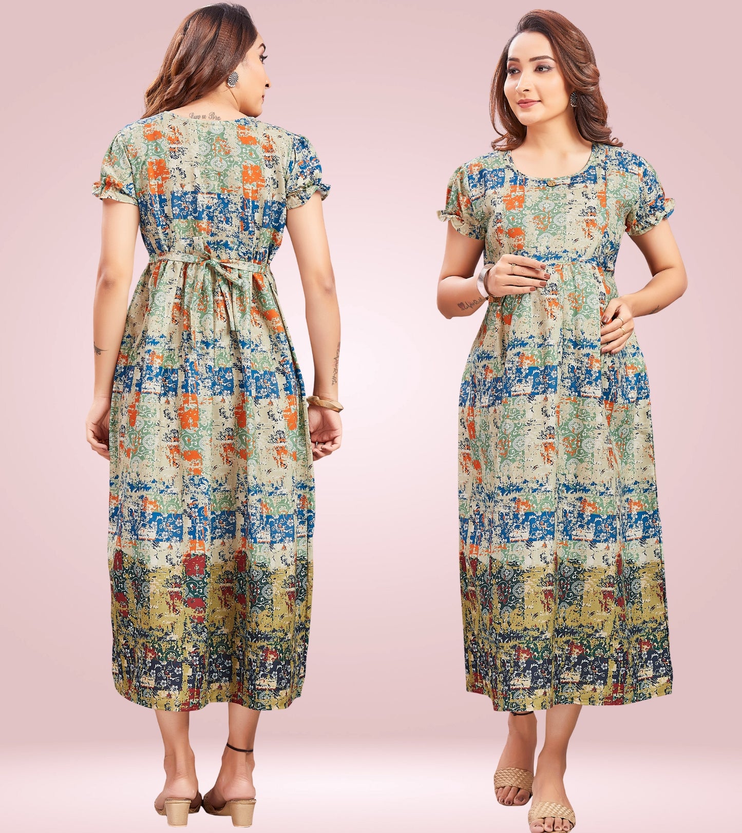 Breezy Green Cotton Printed Flared Feeding Kurta