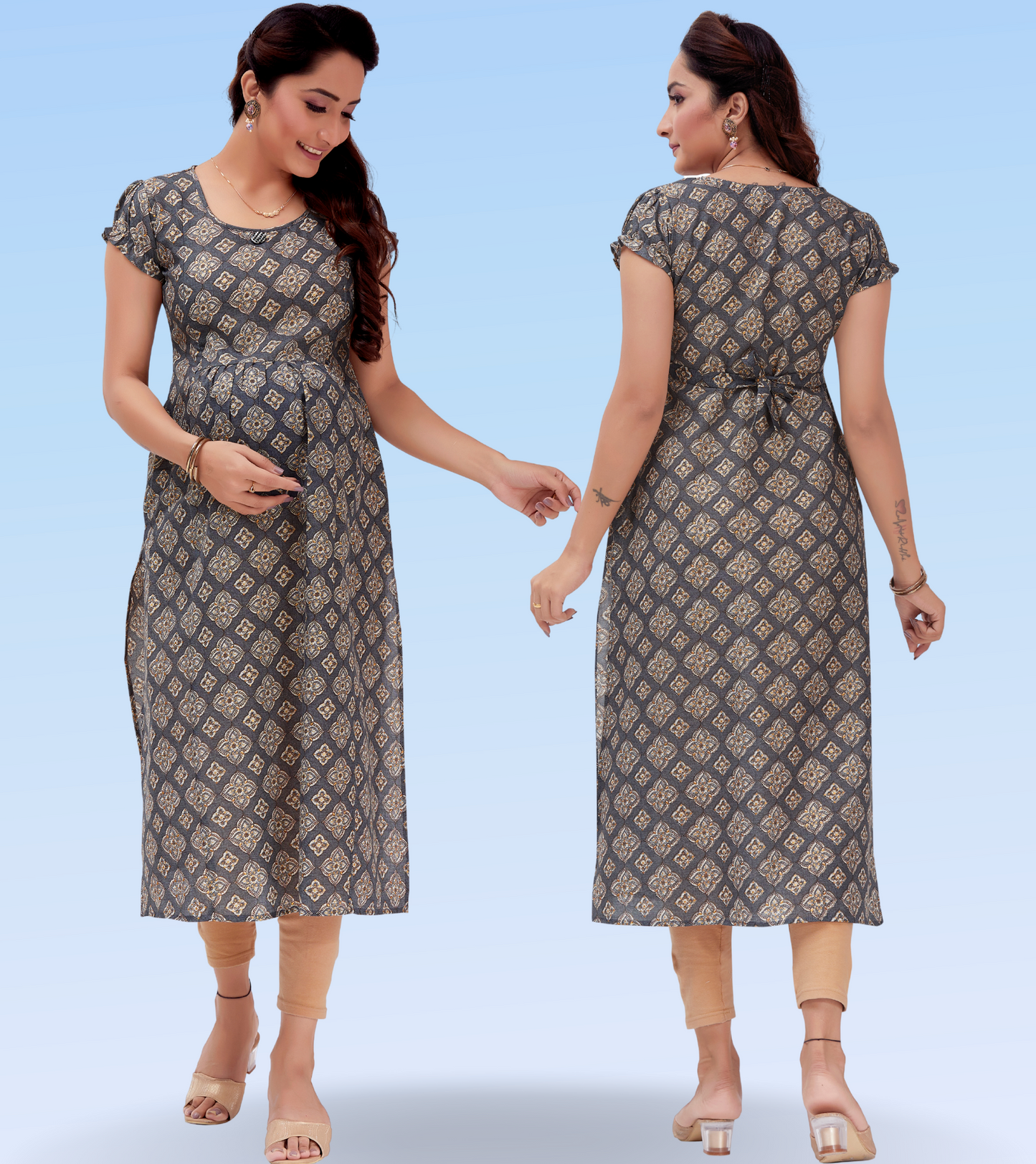 Inspiring Grey Cotton Blend Printed Straight Feeding Kurta