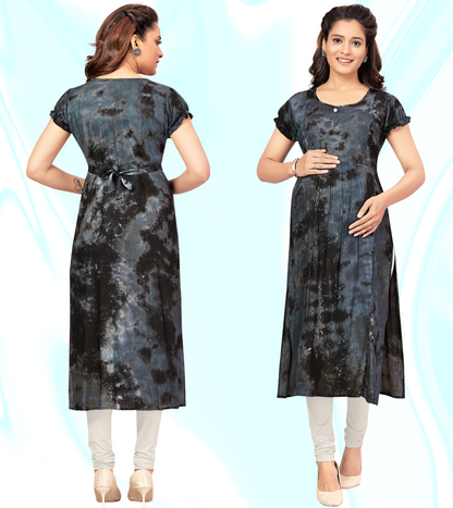 Trendy Grey Rayon Printed Straight Feeding Kurta