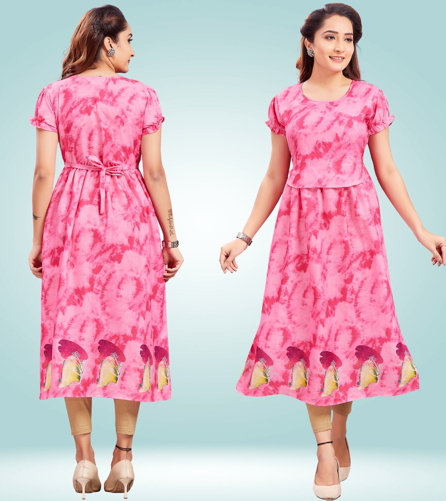 Blushy Pink Cotton Printed Straight Zipless Feeding Kurta