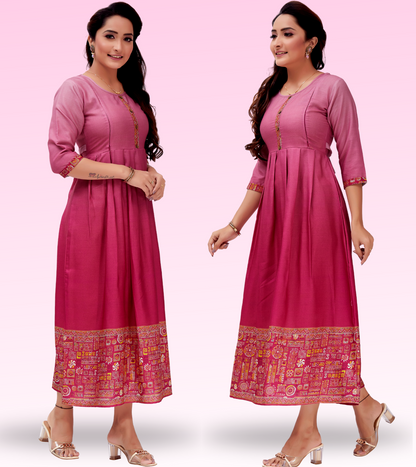 Excellent Pink Cotton Printed Flared Feeding Kurta