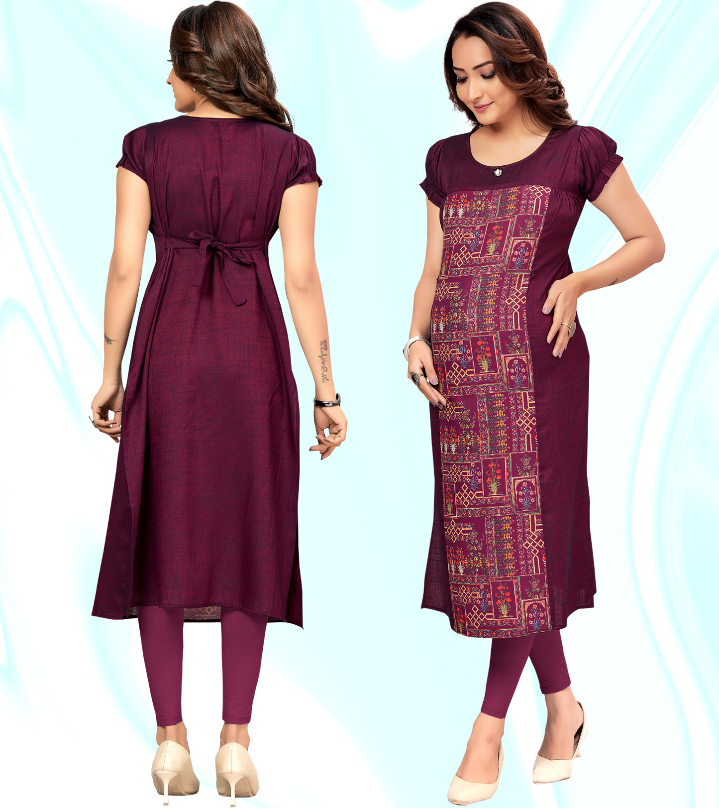 Delightful Purple Rayon Printed Straight Feeding Kurta