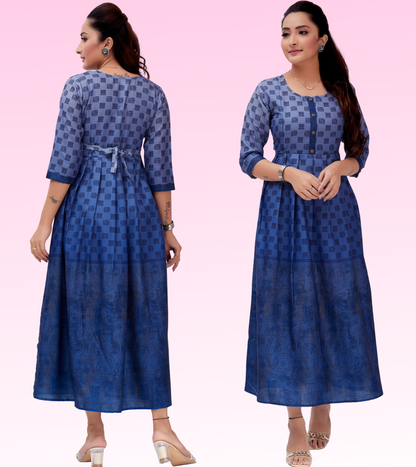 Brilliant Blue Cotton Printed Flared Feeding Kurta