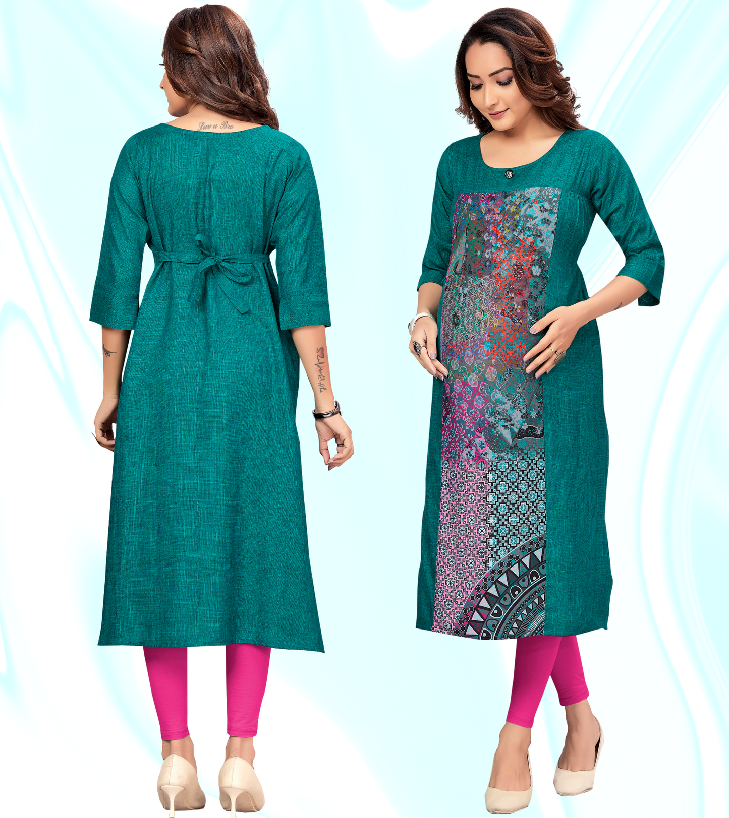 Matchless Green Rayon Printed Straight Feeding Kurta