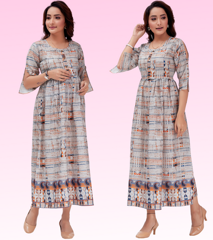 Evening Beige Cotton Printed Flared Feeding Kurta