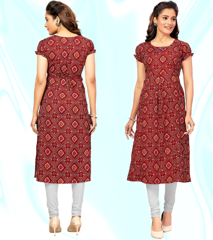 Jazzy Maroon Poly Wrinkle Printed Straight Feeding Kurta