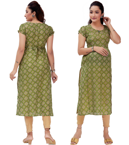 Amusing Green Cotton Blend Printed Straight Feeding Kurta