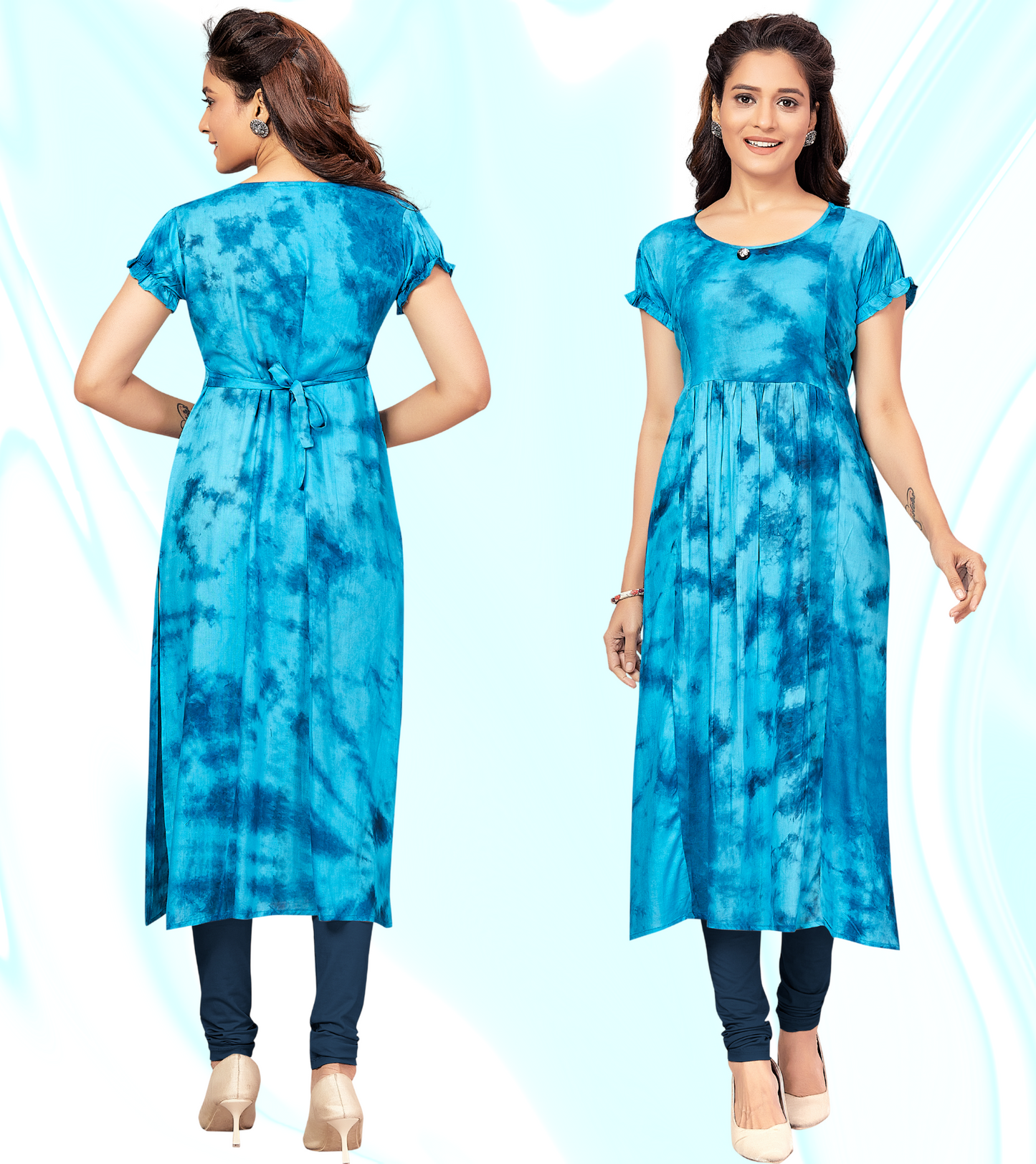 Bright Blue Rayon Printed Straight Feeding Kurta