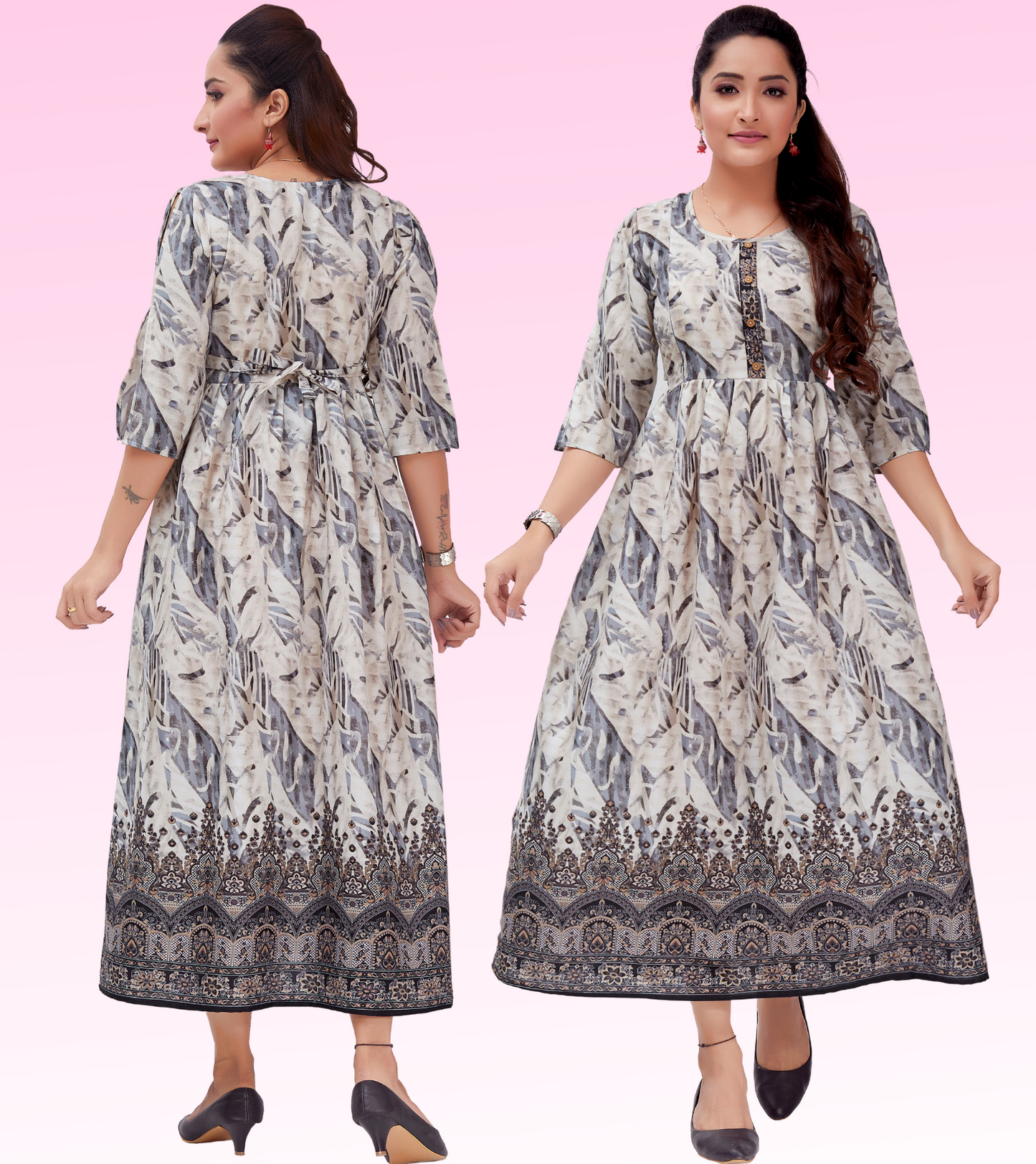 Divine grey Cotton Printed Flared Feeding Kurta