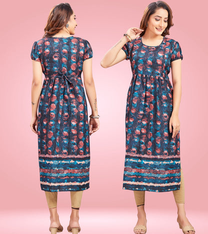 Vibrant Blue Cotton Printed Straight Feeding Kurta