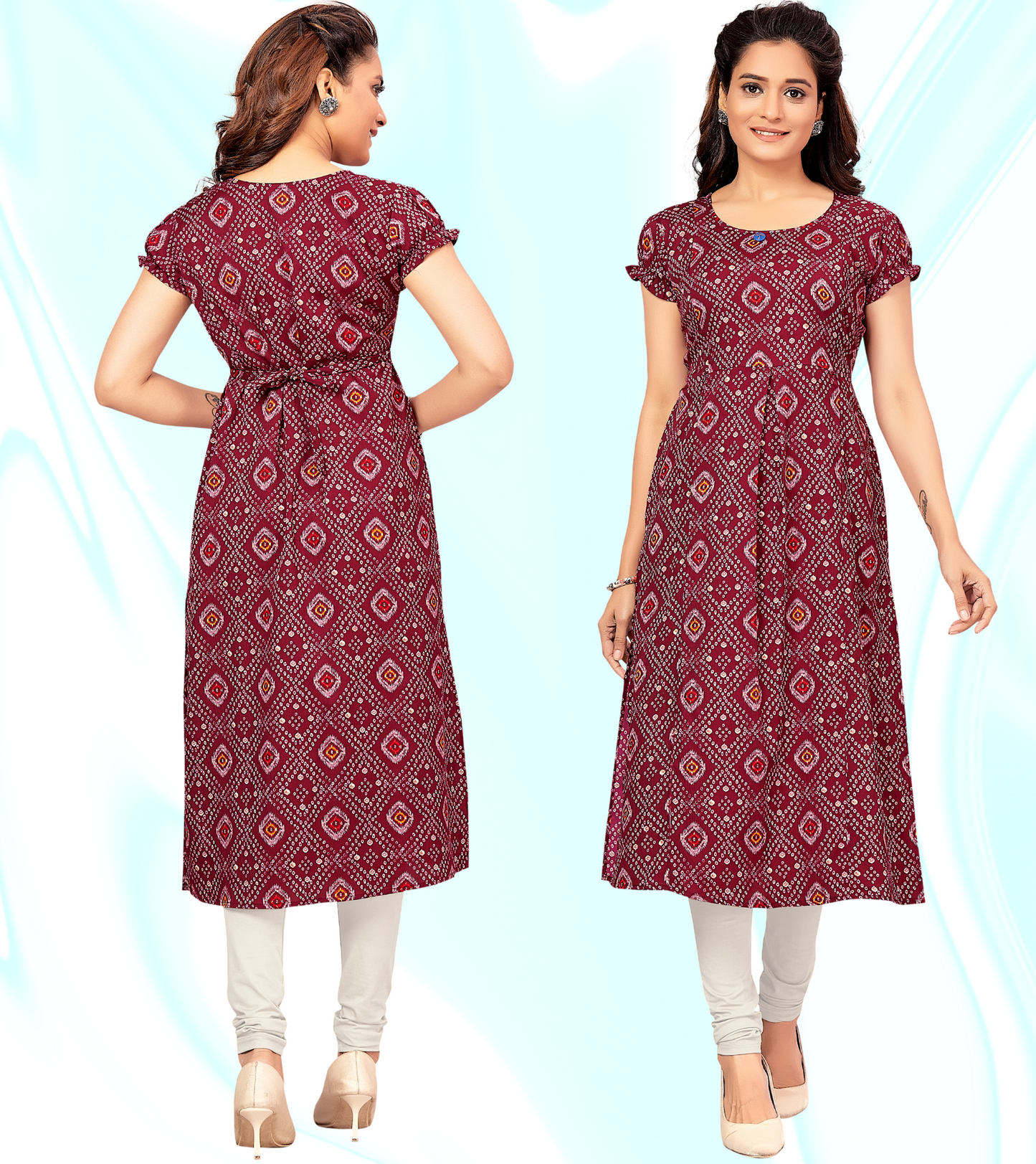 Simply Wine Poly Wrinkle Printed Straight Feeding Kurta