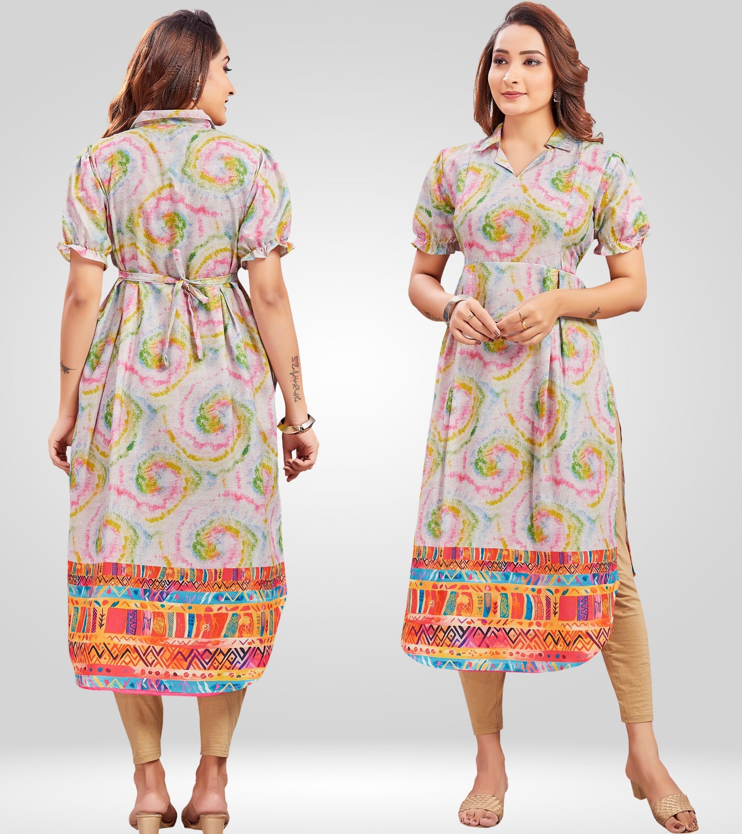 Playful Creame Cotton Collared Neck Straight Feeding Kurta