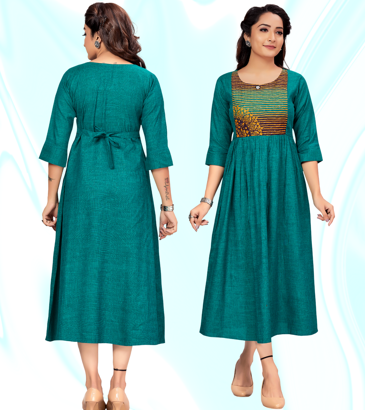 Matchless Green Rayon Printed Flared Feeding Kurta