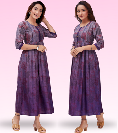 Charming Purple Cotton Printed Flared Feeding Kurta