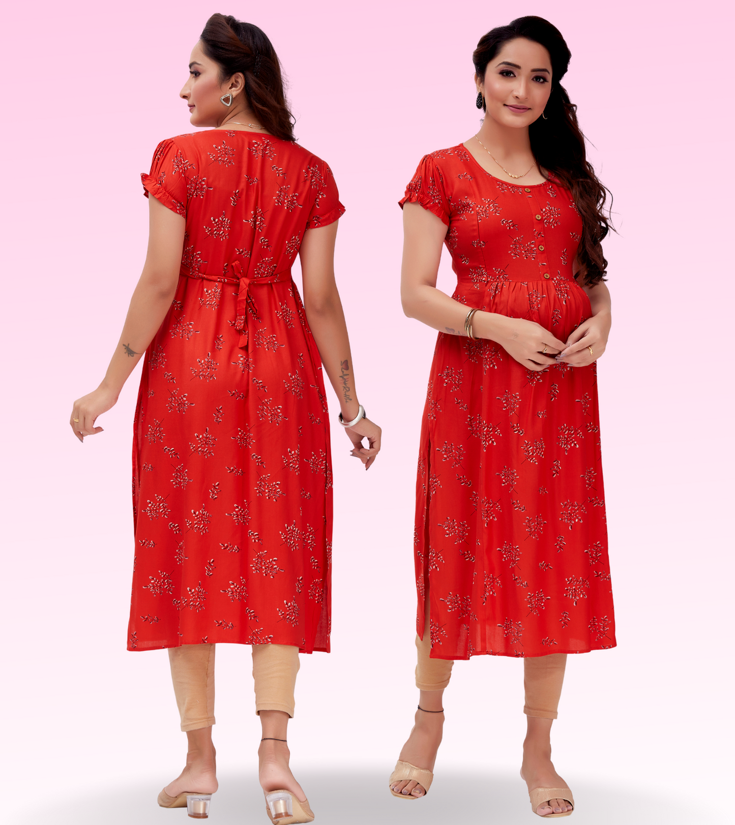 Elegant Pink Rayon Printed Straight Feeding Kurta