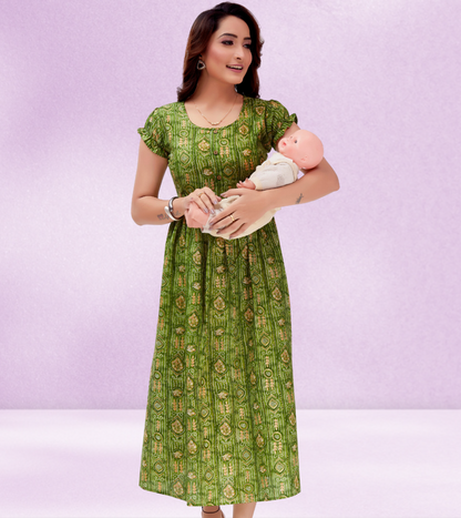 Heavenly Green Cotton Blend Printed Flared Feeding Kurta