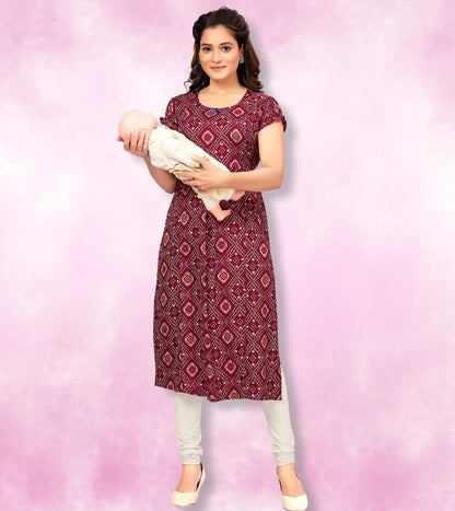 Simply Wine Poly Wrinkle Printed Straight Feeding Kurta