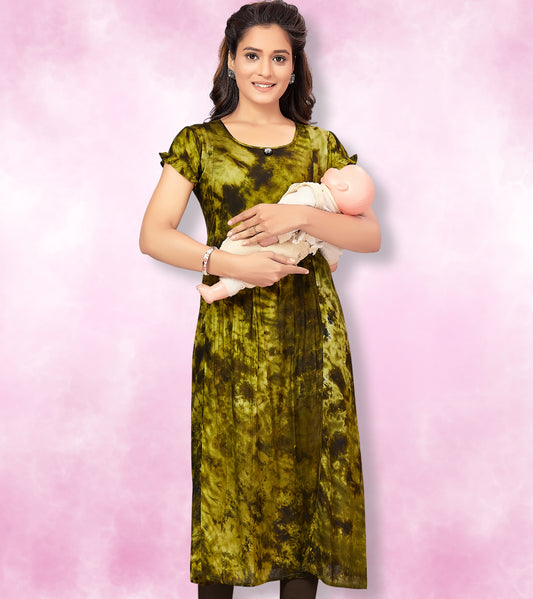 Mahendi Green Rayon Printed Straight Feeding Kurta
