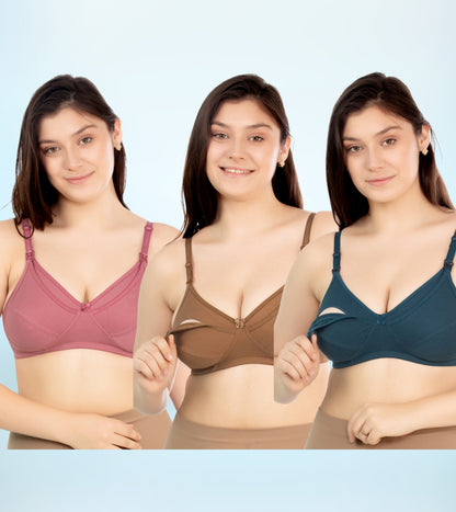 RITIJYA Women's Cotton Multicolor Full Cup Non Padded Feeding Bra/Nursing Bra/Maternity Bra Combo - Pack of 3