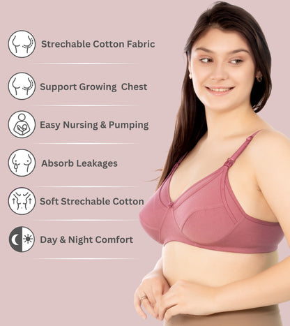 RITIJYA Women's Cotton Multicolor Full Cup Non Padded Feeding Bra/Nursing Bra/Maternity Bra Combo - Pack of 3