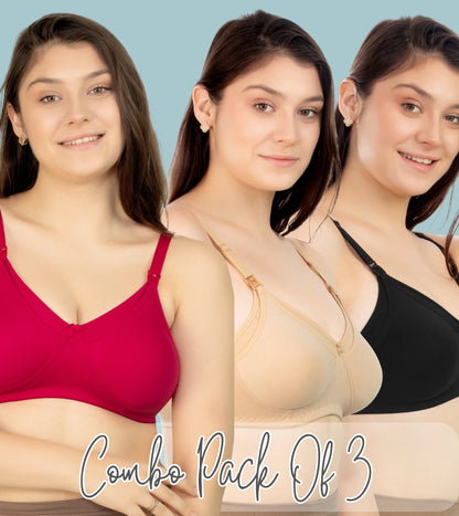 RITIJYA Women's Cotton Multicolor Full Cup Non Padded Feeding Bra/Nursing Bra/Maternity Bra Combo - Pack of 3