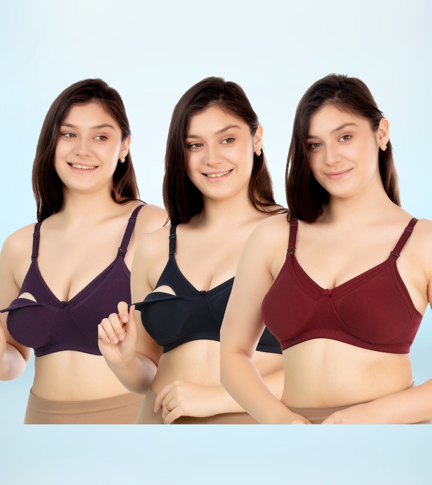 RITIJYA Women's Cotton Multicolor Full Cup Soft Padded Feeding Bra/Nursing Bra/Maternity Bra Combo - Pack of 3