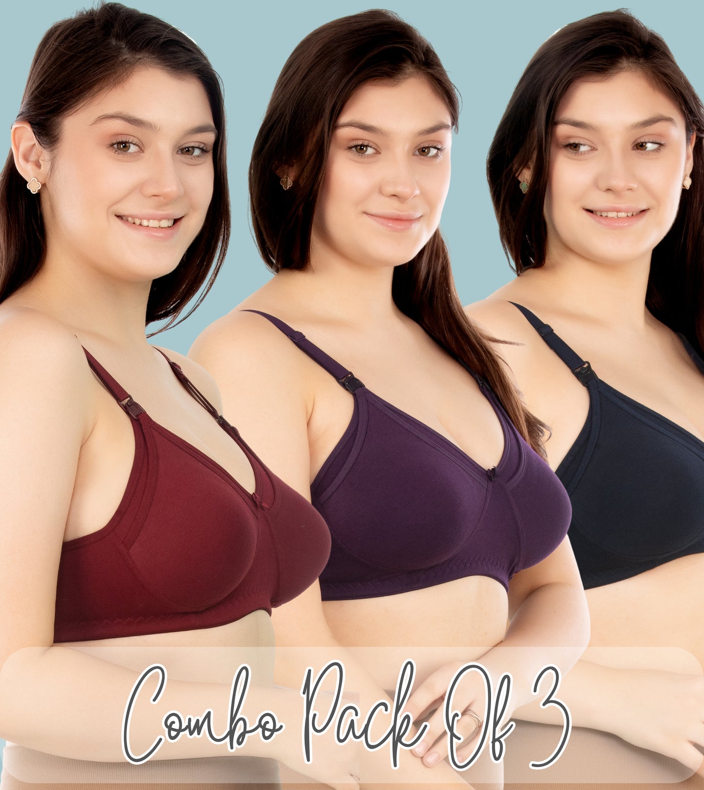 RITIJYA Women's Cotton Multicolor Full Cup Soft Padded Feeding Bra/Nursing Bra/Maternity Bra Combo - Pack of 3