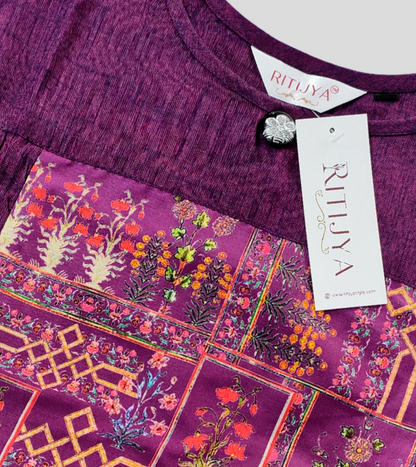 Delightful Purple Rayon Printed Straight Feeding Kurta