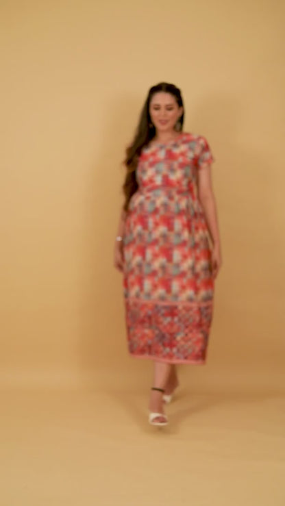 Fawny Red Cotton Printed Flared Zipless Feeding Kurta